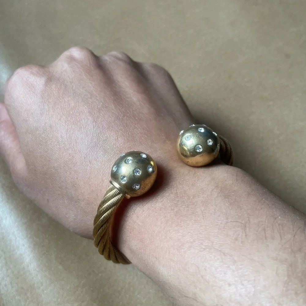 Vintage rhinestone ball cuff rope bracelet - Picture 5 of 13